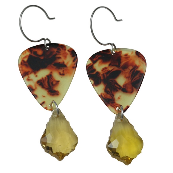 Guitar Pick Earrings OOAK Tortoise Yellow - Picture 2 of 2